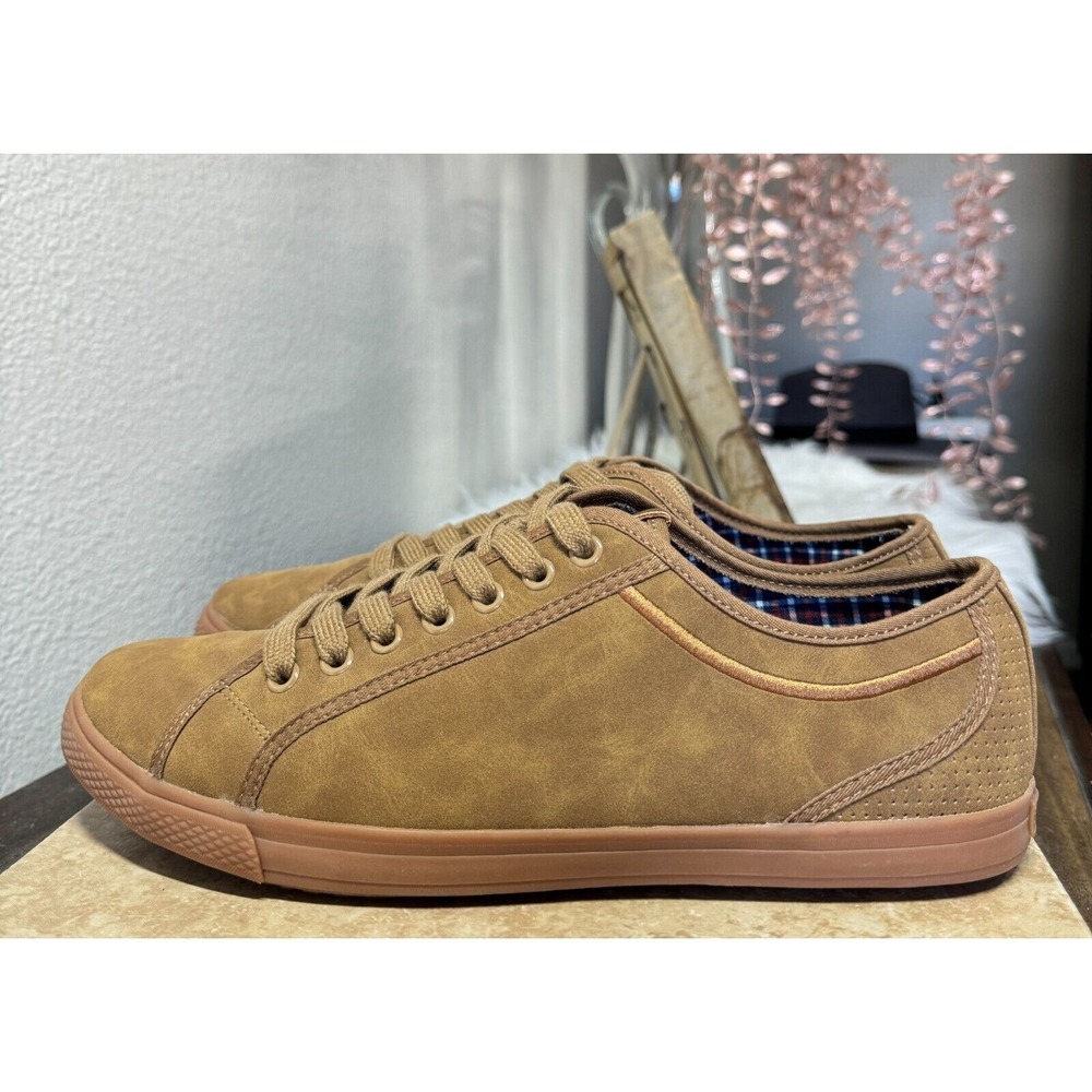 Ben Sherman Sneakers Mens 10 Chandler Lo Lace Up Vegan Suede Leather Tan Shoes